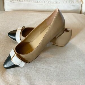 New Anne Klein Leather Pointed Cap Toe Ballet Flats - Nude Beige, Black & Ivory